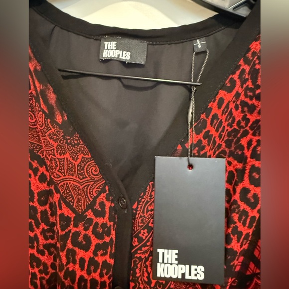 The Kooples Red & Black Mixed Print V-Neck Midi Dress NWT Size L - Picture 9 of 10